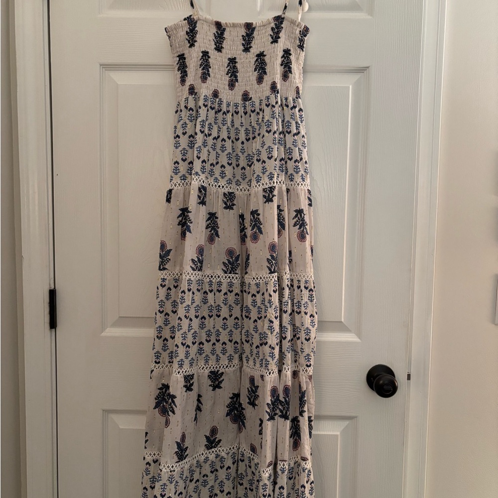 Elegant Blue and White Debbie Katz Floral Maxi Dress